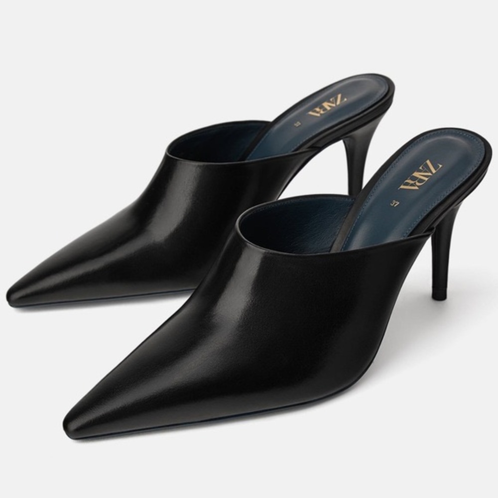 Zara Blue Collection Leather Pointed Mule